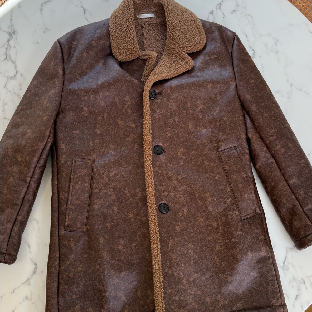 Ben Sherman Men's Brown Camel Shearling Classic-Fit Overcoat Size 40S